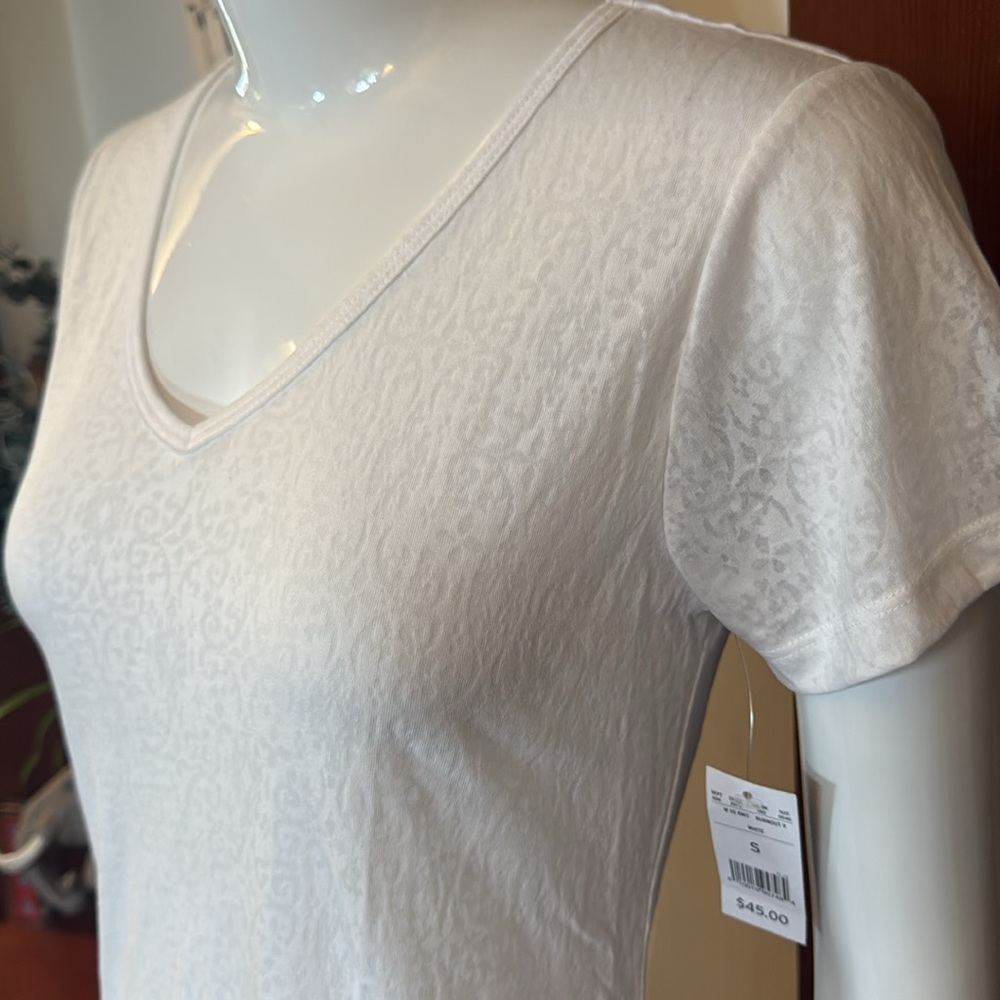NWT Eddie Bauer size small Elegant White V-Neck Top sheer